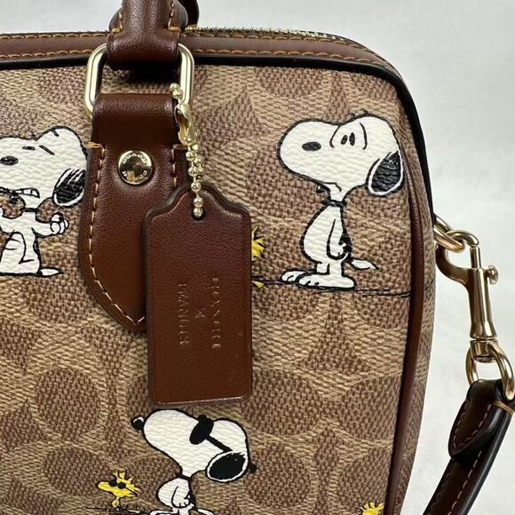 Coach X Peanuts Rowan Satchel Bag Signature Canvas With Snoopy Print Tan CBM33 - Picture 9 of 11